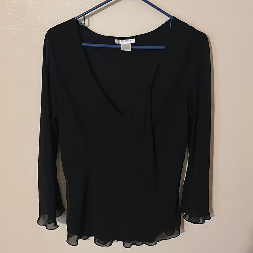 Worthington black v neck long sleeve light Top 12